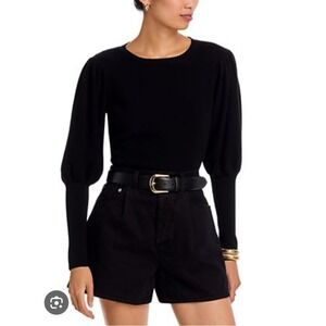 SIX/FIFTY Black Puff Sleeve Knit Sweater Size M
